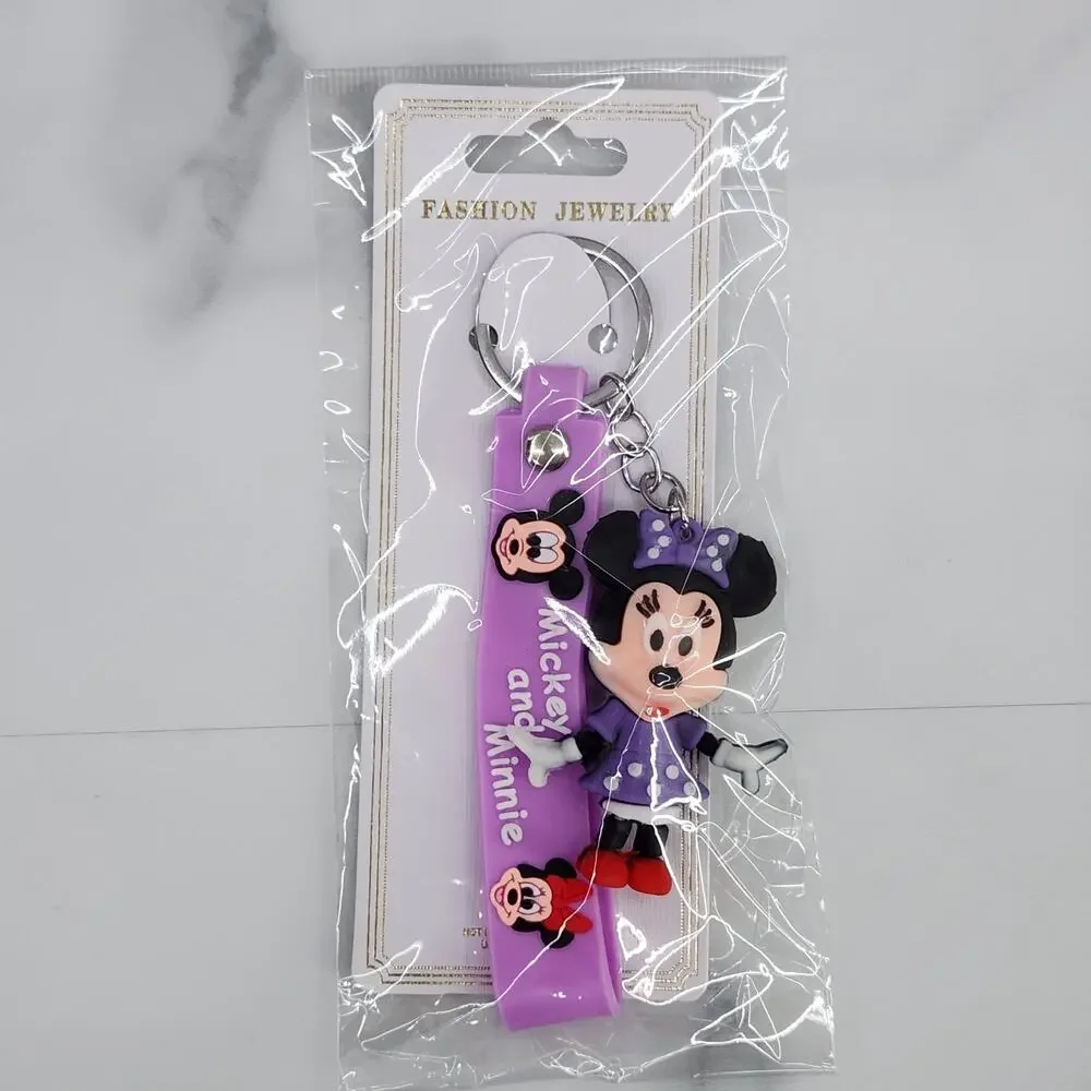 Disney's Minnie Mouse 3D Figure Keychain & Strap Bag Charm PVC Silicone Purple